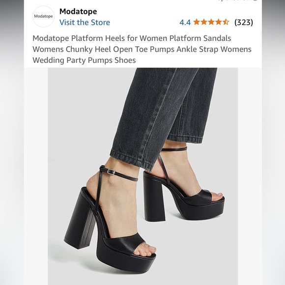 **NEVER WORN BEFORE** Women’s black platform open toe heel. Size 7.5 - Picture 6 of 7